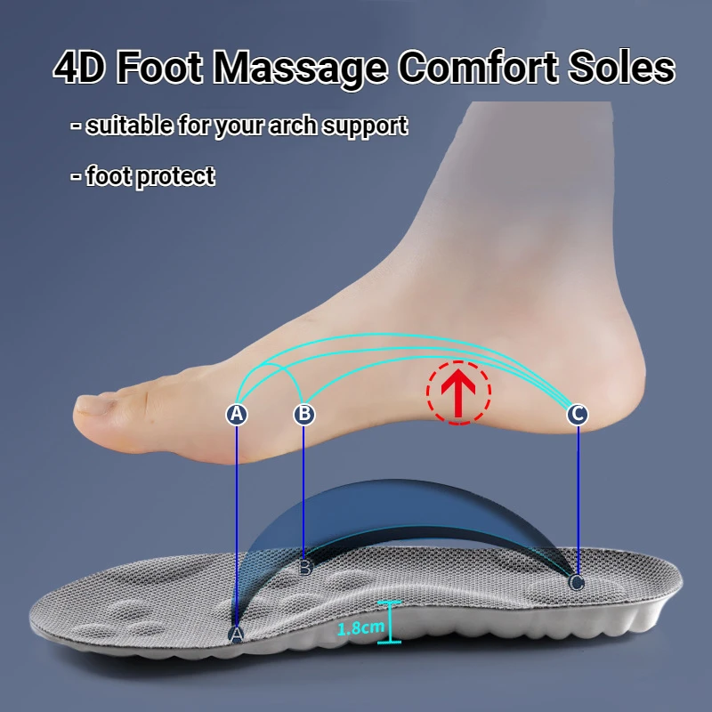 4D Massage Insoles Super Soft Sports Shoes Insole for Feet Running Baskets Shoe Sole Arch Support Orthopedic Inserts Unisex images - 6