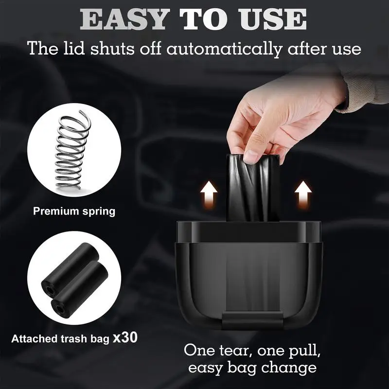 Car Trash Bin Hanging Vehicle Garbage Dust Case Storage Box Plastic Pressing Square Trash Can With Lid Auto Interior Supplies