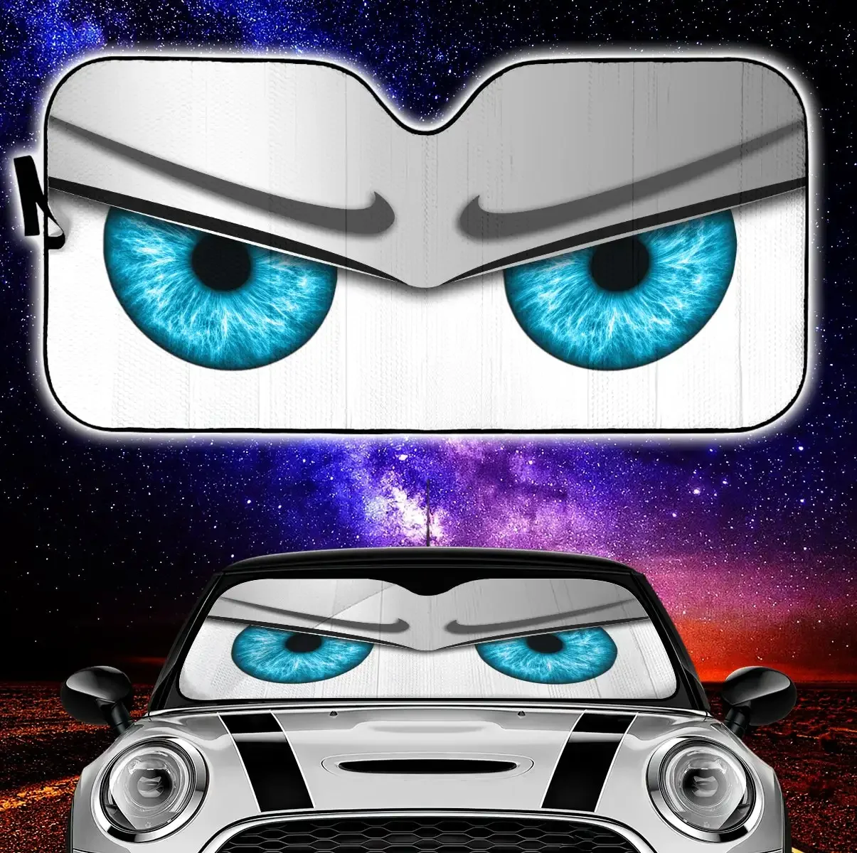 

White Funny Angry Cartoon Eyes Car Auto Sun Shades Windshield Accessories Decor Gift