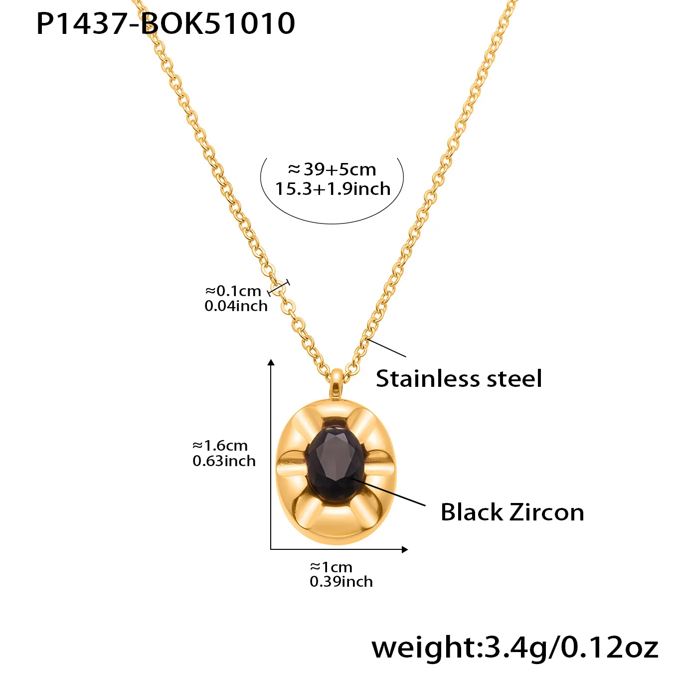 Edelstahl 18K Vergoldete Kette Halskette Für Frauen Mit Schwarzem Zirkon Oval Anhänger Halskette Femme Exquisite Schmuck Geschenk Sced9Cf1E18C4418F88E613D3184Af720Z