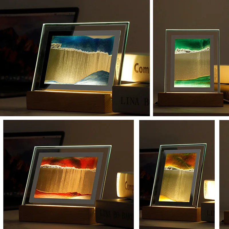 Description Picture 2 of itemSand Art Moving Night Lamp Craft Quicksand 3D Landscape Flowing Sand Picture Hourglass Gift Led Table Night Light Home Decor