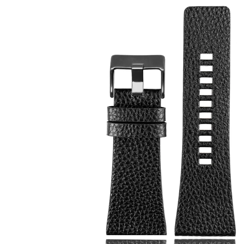 Genuine Black Leather Watchband Strap