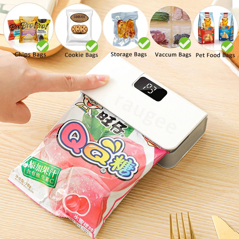 Mini Heat Bag Sealing USB Plastic Bags Sealer Machine 2 in 1 Handheld Food Package Bags Sealer With 6 Gear LED Display 4