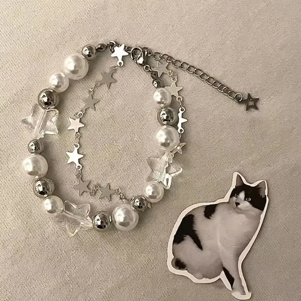 Vintage Pearl Beaded Crystal Star Bracelet