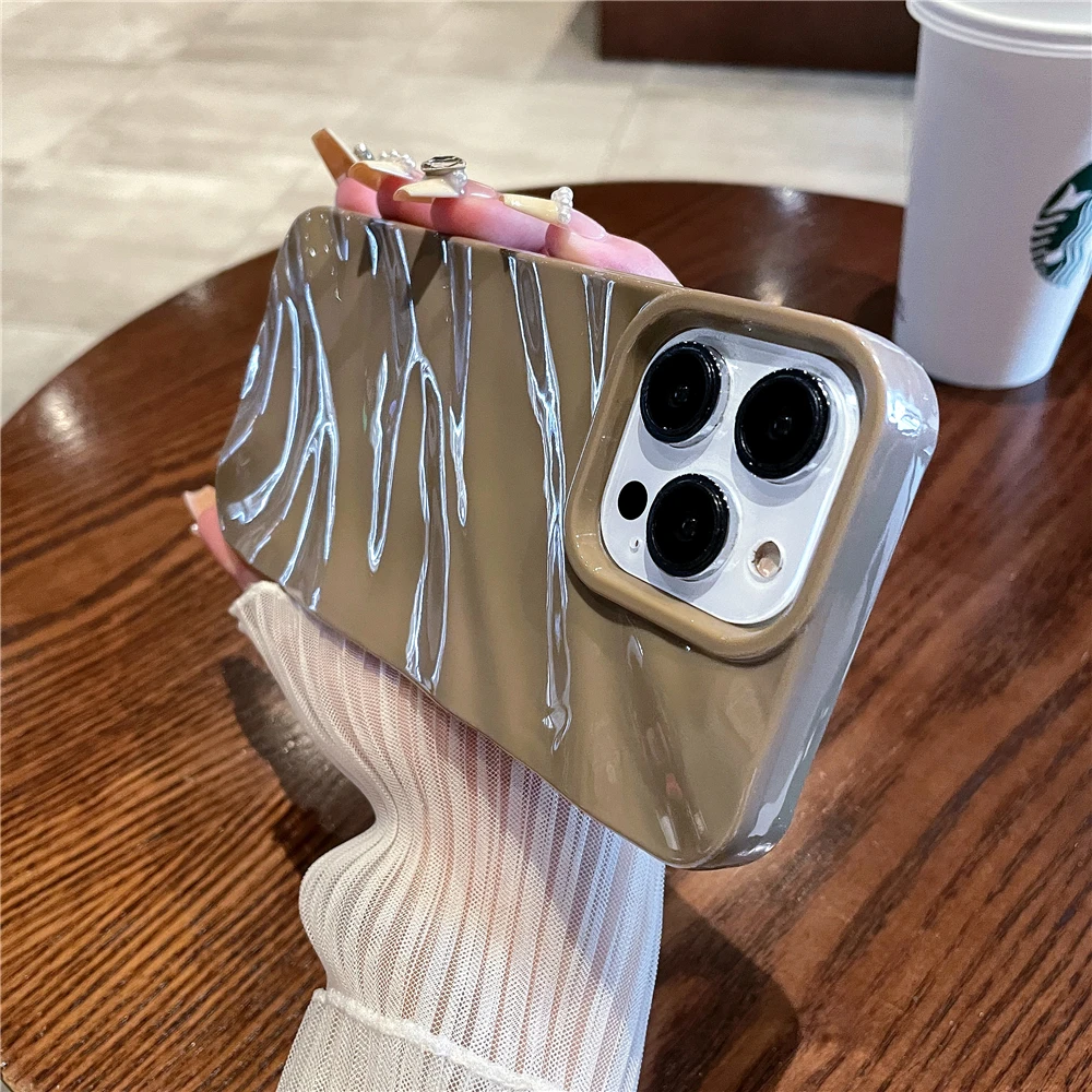 thumbnail image 1 of Funda de teléfono de Color caramelo con patrón ondulado 3D rizado de lujo para iPhone 15, 11, 12, 13, 14 Pro Max, X, XR, XS, 7, 8 Plus, SE, cubierta suave a prueba de golpes, 1 of 5