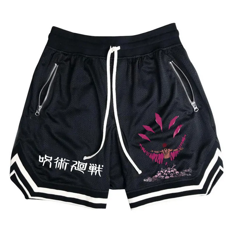 Sports Shorts Men Striped Basketball Running Gym Anime Jujutsu Kaisen Mesh
