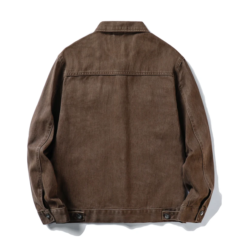 Men's Spring and Autumn Denim Jackets men's brown denim jacket Pure cotton workwear casual men's denim tops 2