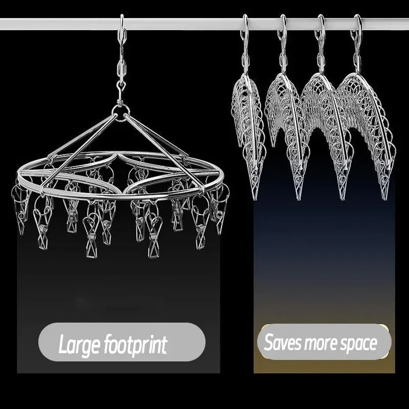 Stainless Steel Clothes Drying Hanger Windproof Clothing Rack Clips Sock Laundry Airer Hanger Underwear Socks Holder 20 Clips 3
