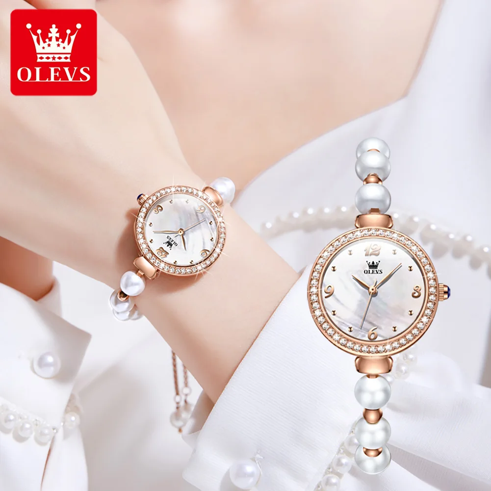 OLEVS Top Brand Luxury Pearl Bracelet Jewelry Quartz Watch for Women Waterproof Fashion Diamond Womens Watches Montre Femme