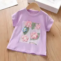 T-shirt à manches courtes pour filles, vêtements d'été, motif floral 5