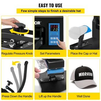 SucceBuy Hat Cap Heat Press 5.5 x 3.5 inch Heat Transfer Stamping Sublimation Machine Digital Display Clamshell DIY Advertising 6