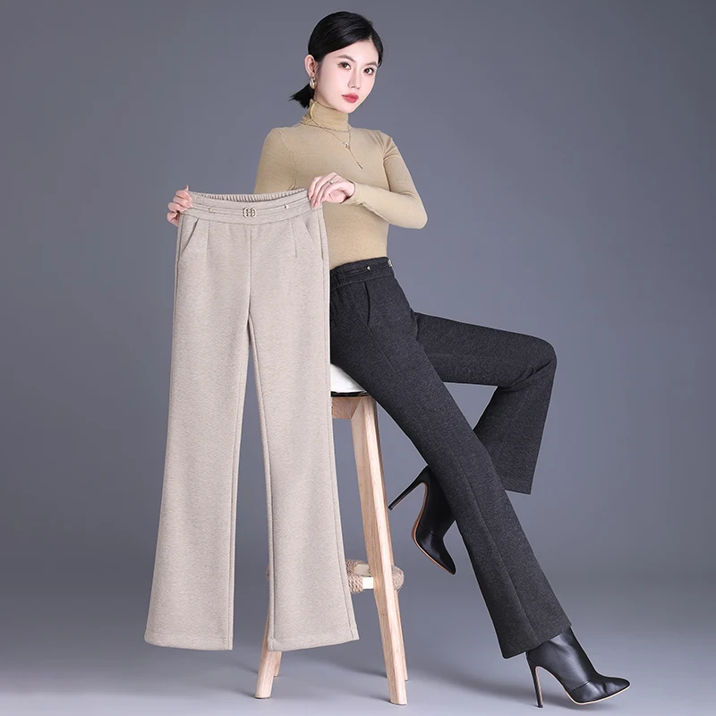 

Winter 2023 Wool Boot Suit Pants Women's Business Temperament Trousers Plus Size Fat Sisters Private Pants Elastic Waist Cinched