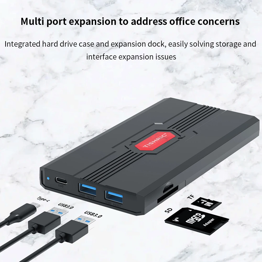 TISHRIC External Hard Drive Case 2'5 Sata To USB3.1 Type C Hard Disk Enclosure SD TF Card Reader Up To 6Gbps SSD Case For Gaming