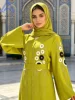 110438-ba7714.jpg Robe longue Kaftan Abaya africaine en strass avec écharpe couleur terre cuite, manches chauve-souris, tenue de soirée modeste pour femme musulmane, pour l'Aïd et les mariages