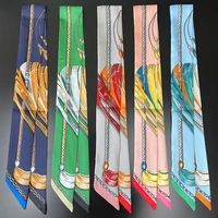 Twill 100% Silk Scarf Luxury Brand Design Horsewhip Fashion Scarf Women Foulard Skinny Bag Scarves Neckerchief Hair Headband