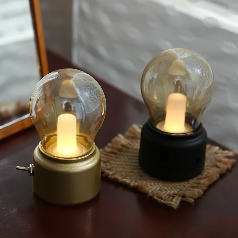 

French Retro Light Bulb Small Night Light Sleeping Bedroom Bedside Light Creative Soft Light Nostalgic Rechargeable Desk Lamp