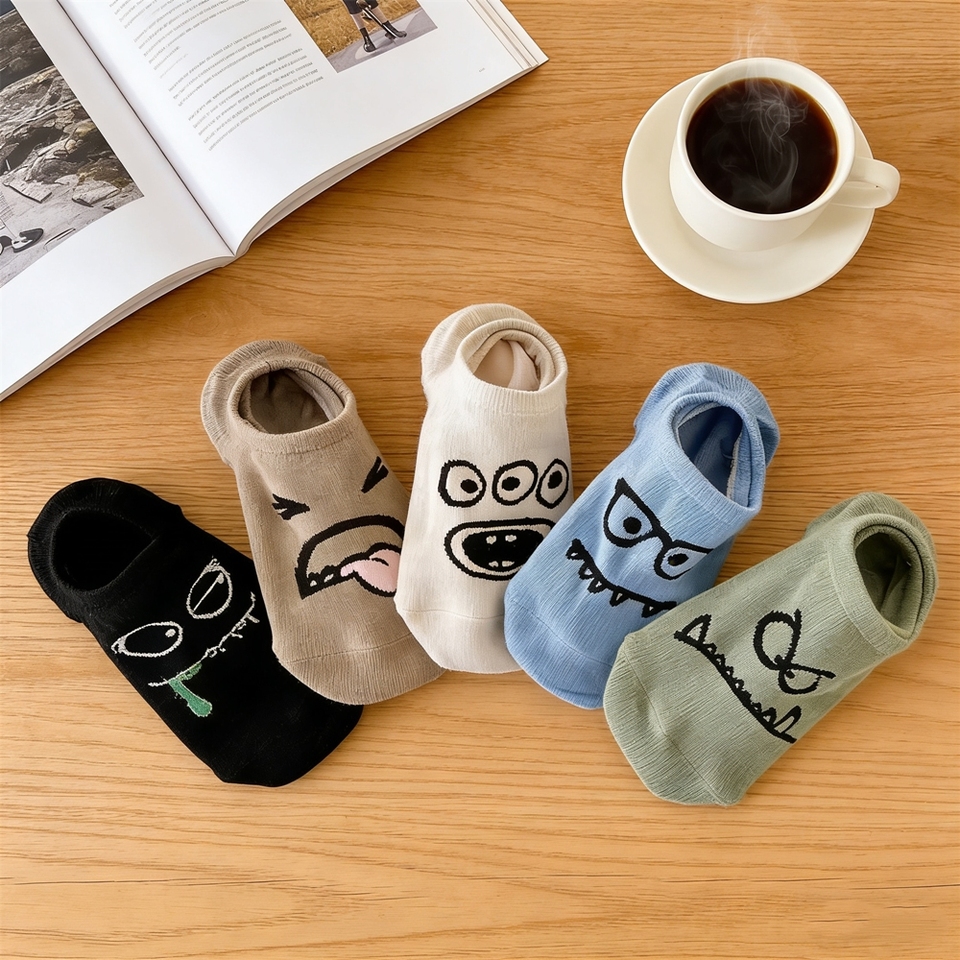 5 Pairs Best seller Funny pattern Knitting Boat Socks For Women Casual Streetwear Cotton One Size Breathable Ins Sock