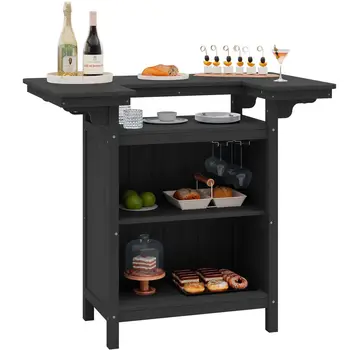 Outdoor Patio Bar Table Cabinet – 4-Tier HDPE Storage, Black 1