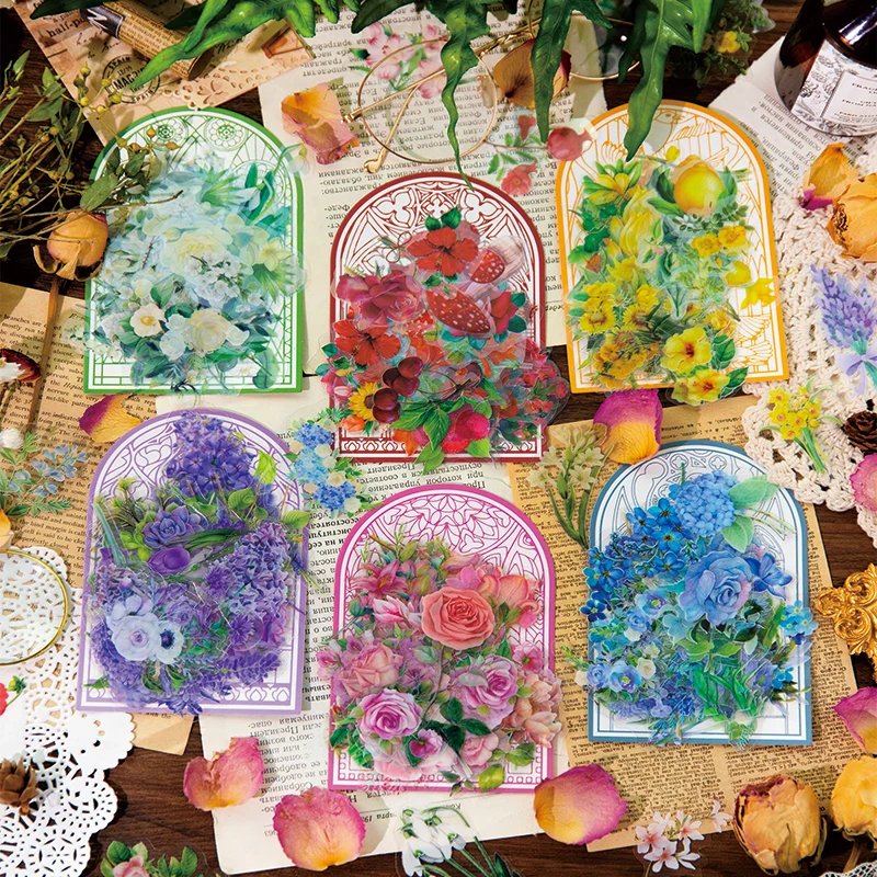 

6pcs/lot Flowers fixed-term series of pure and fresh and salt flower bottle decoration stickers creative diy hand account