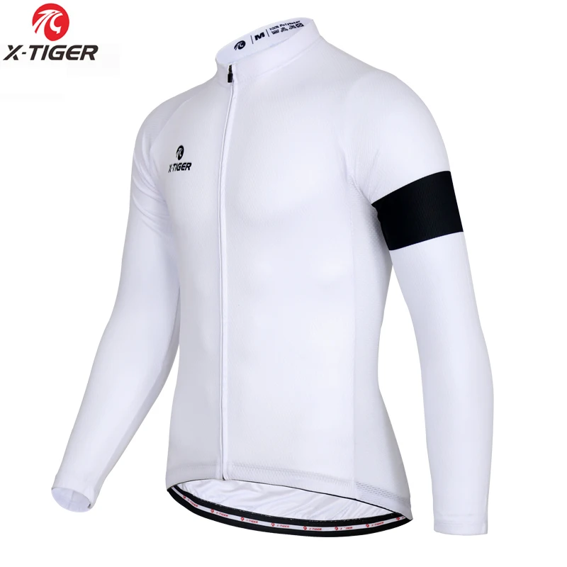 thumbnail image 1 of X-TIGER - Maillot de ciclismo para hombre, manga larga, transpirable, secado rápido, cremallera completa, 3 bolsillos traseros, ropa para bicicleta de carretera, 1 of 5