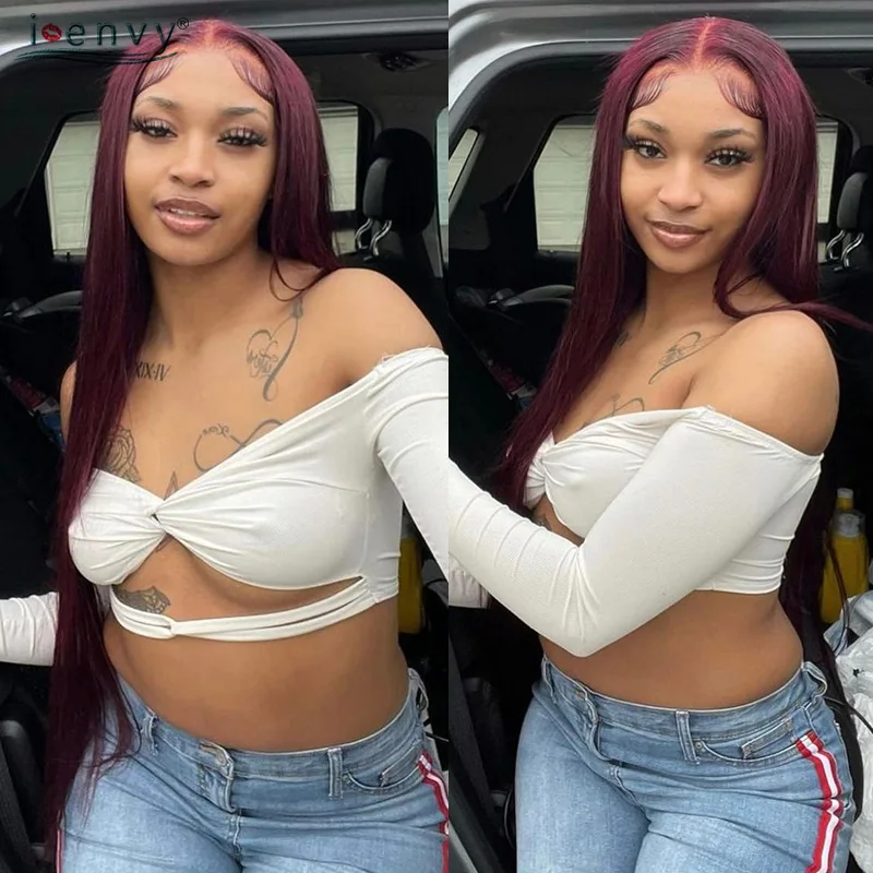 버건디 13X6 13X4 HD 레이스 프론탈 인모 가발 스트레이트 핫 레드 레이스 프론트 가발 (흑인 여성용) 99J 컬러 가발 프리 플러킹 처리됨