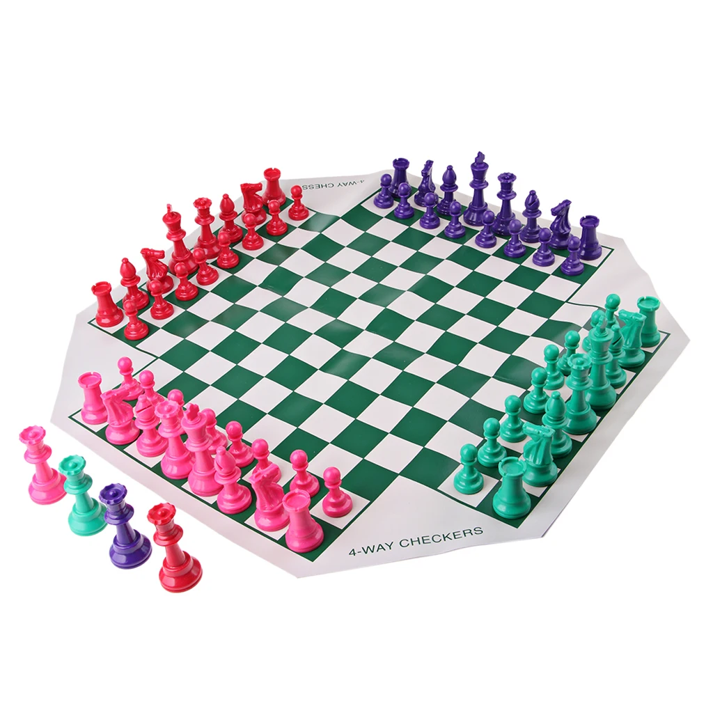 Traditional 4 Player Chess Board Chessman Set-Travel Game Toy