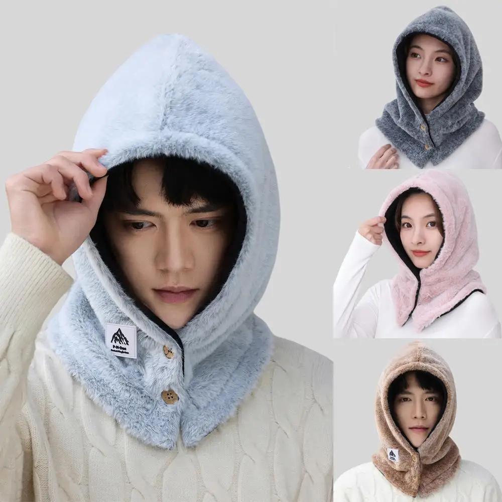 Winter Unisex Balaclava Hat Windproof Coldproof Plush Hood Beanie Hat Scarf Unisex Thicken Warm One Piece Scarf Cap Pullover Cap