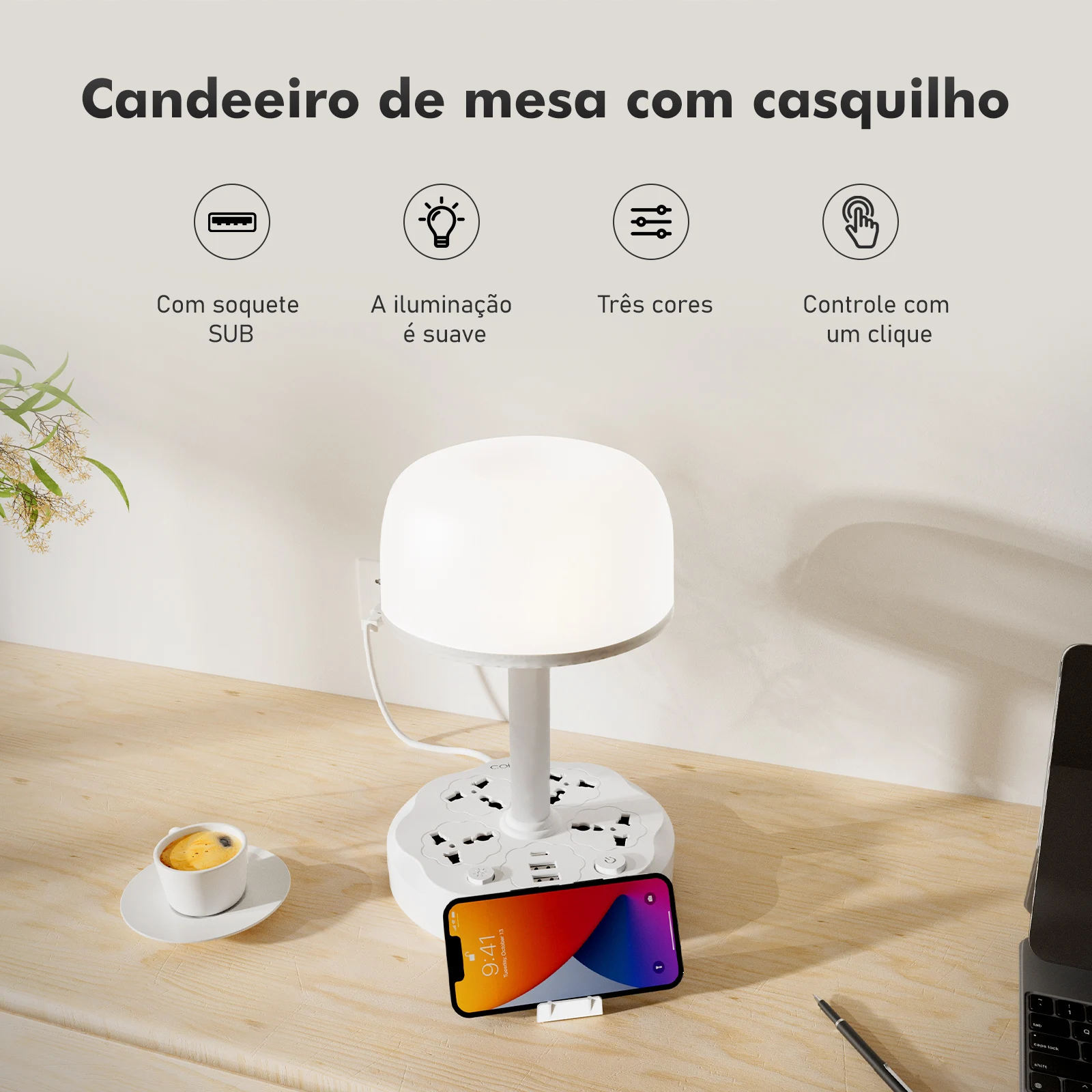 Socket With Desk Lamp Plug USB Socket Extension Socket Brazil Extension Socket 110-220V 1A Type-C USB 1