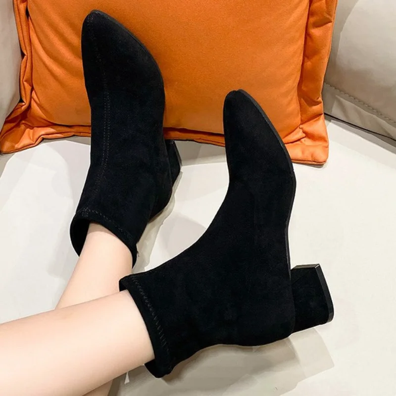 

Женская обувь 2023, Зимние новые роскошные ботинки-носки, женские вязаные эластичные тканевые ботинки на толстом каблуке, женская обувь, 42 дюйма