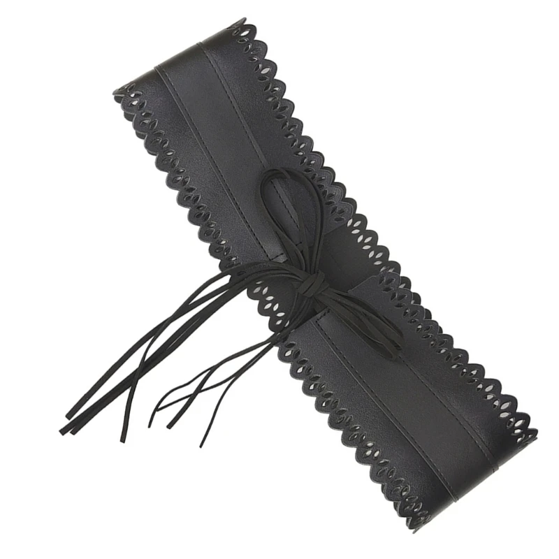 

Women Hollow Out Flower Trim Lace-up Waist Belt PU Leather Corsets Cincher Belt