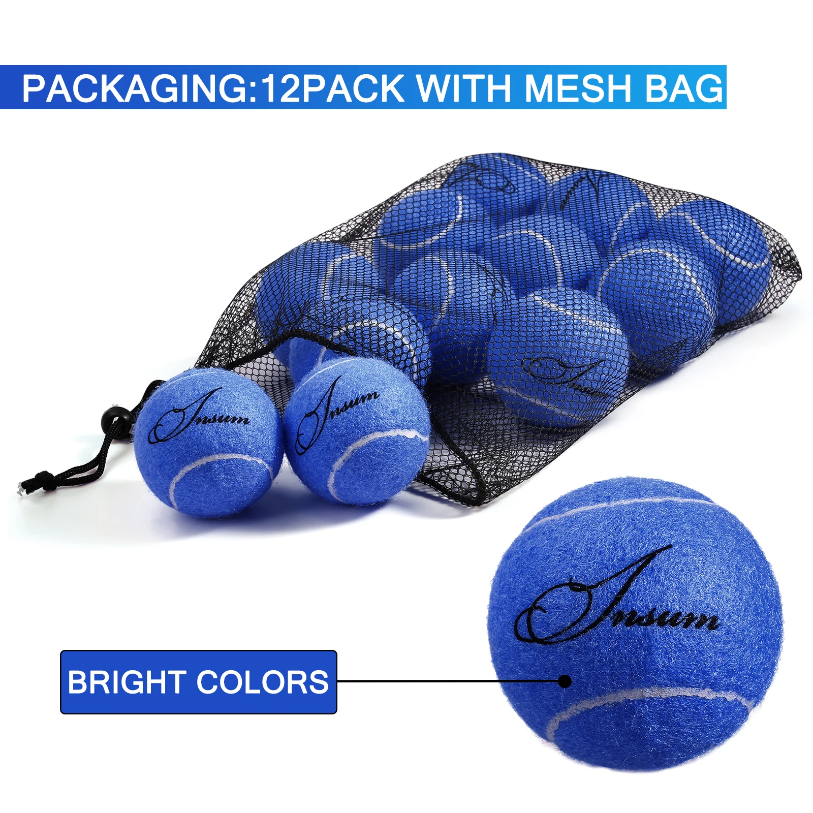 INSUM-Tennis Balls for Beginner Pet Dog, Tennis Ball, Practice Training Balls with Mesh Bag, 12Pcs