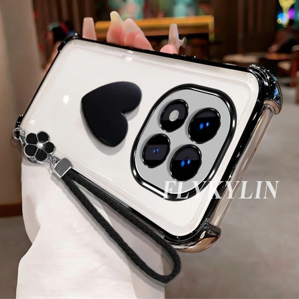 3D Love Transparent Protective Soft Shell with Clover Hand Rope