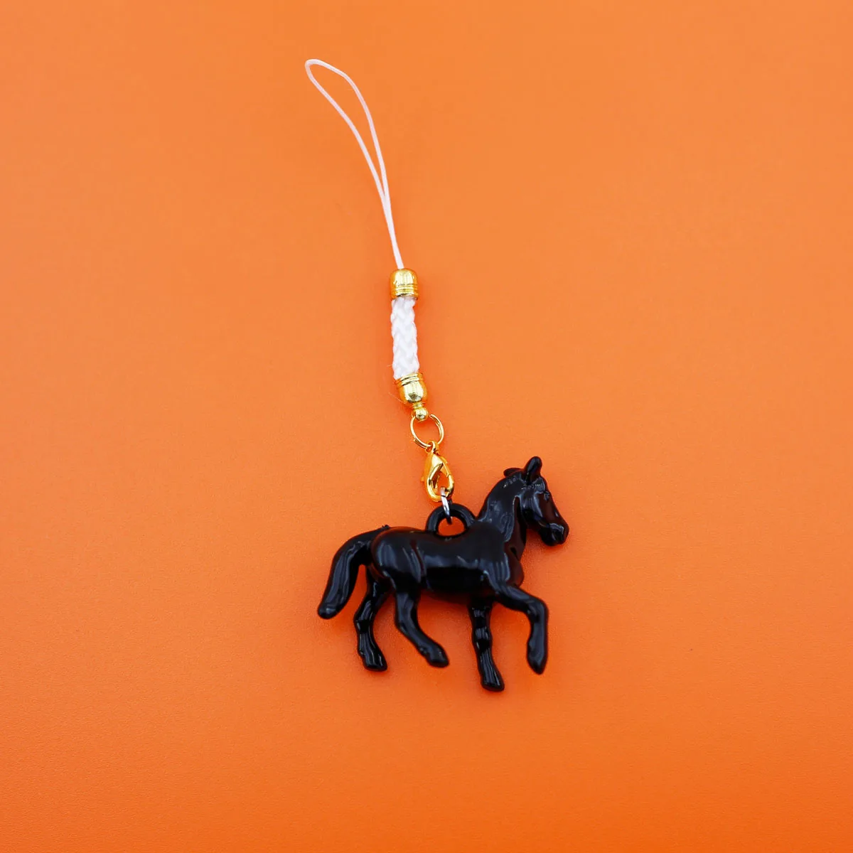 Elegant Dual Horse Mobile Phone Pendant Lanyard - Black and White Design