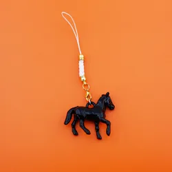 Elegant Dual Horse Mobile Phone Pendant Lanyard - Black and White Design (White and black)