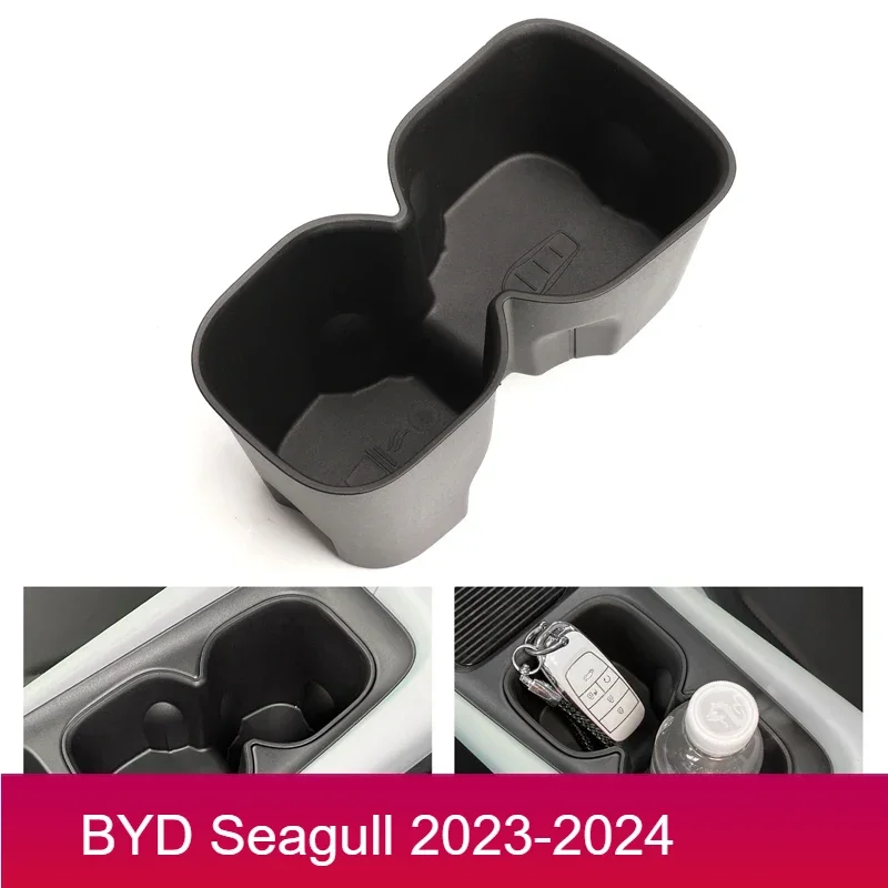 

Car Cup Holder Storage Box Shock-Absorbing Central Armrest Cup Tray TPE Tidying For BYD Seagull 2023-2024