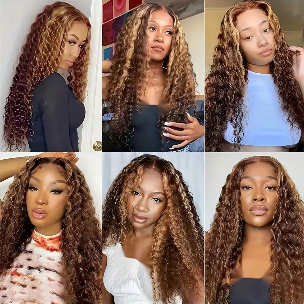 Highlight Ombre 13x4 5x5 Lace Front Wig 30 34 Inch Human Hair Wigs Honey Blonde Colored Water Deep Wave Frontal Wigs For Women 6
