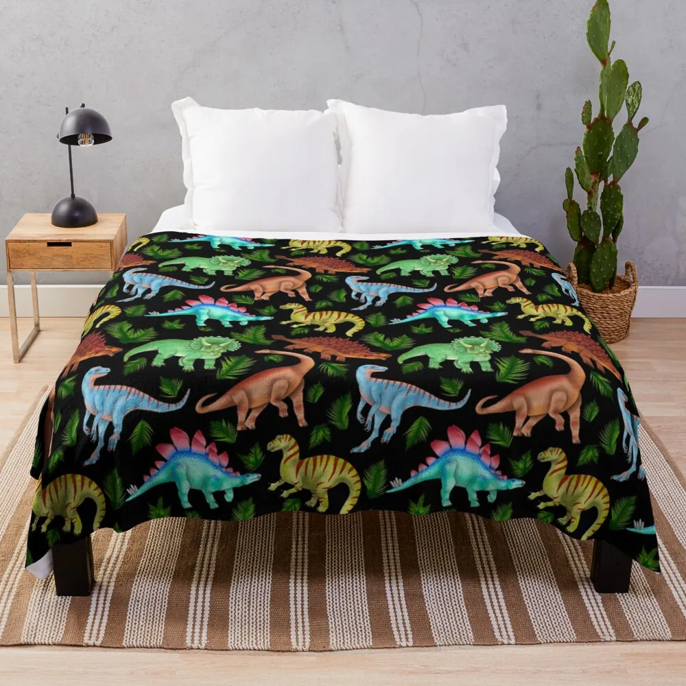 

Black Dinofern Throw Blanket Plaid on the sofa cosplay anime Retro Blankets