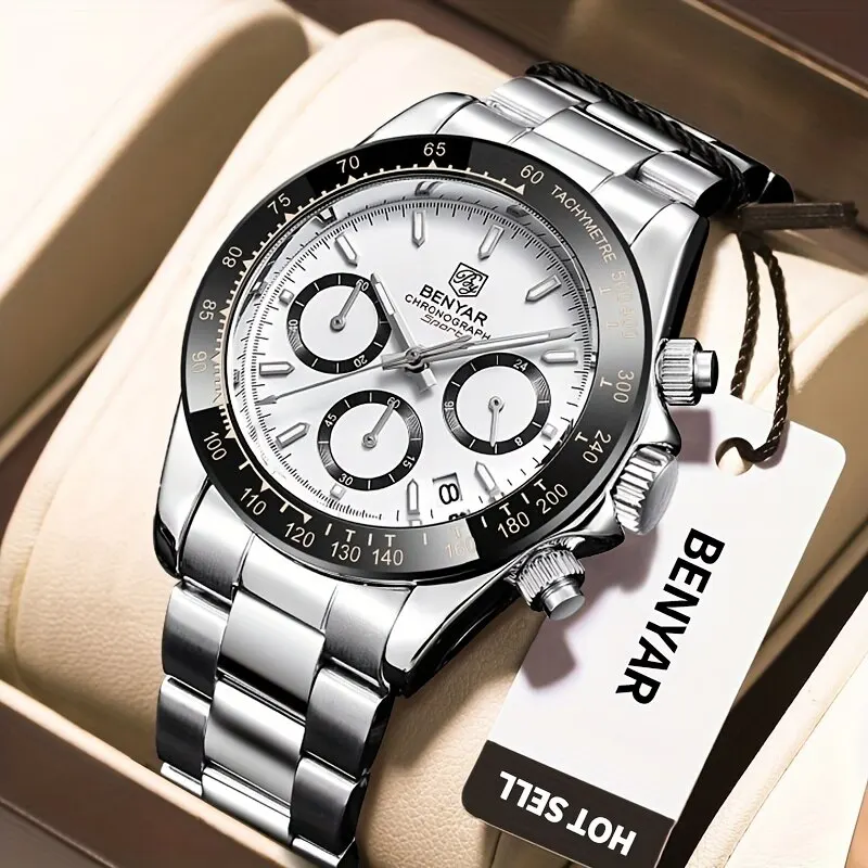 2024 BENYAR New Watches Men Luxury Brand Chronograph Male Sport Watches Waterproof Stainless Steel Quartz Watch Relojes Hombre