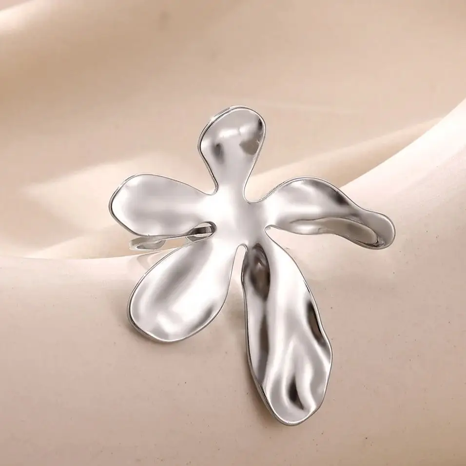 Irregular Flower Rings For Women 18K Gold Stainless Adjustable Wedding Jewelry