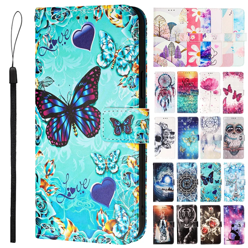 Vintage Floral Leather Wallet Case with Magnetic Flip Cover