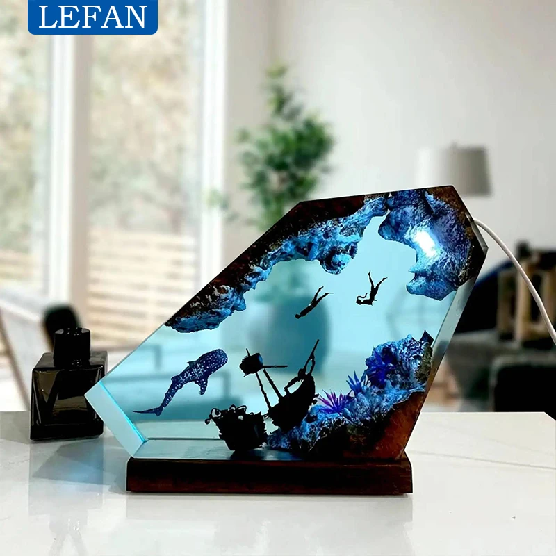 Creactive Seabed Exploration Organism Resin Table Light Art Decoration Lamp Diving Sunken Ship Theme Night Light USB Charge 3