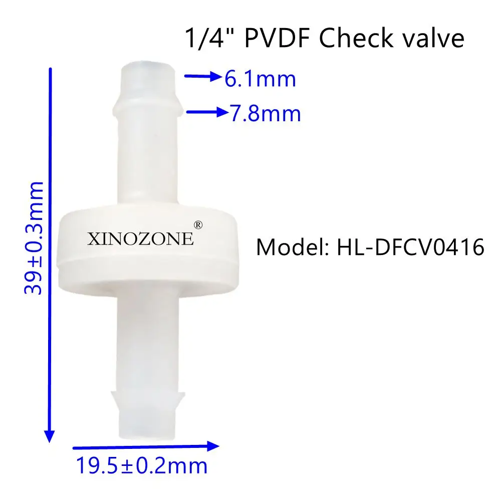 Plastic Check Valve Ozone Valve Non-return Diaphragm OD 6.5mm 3mm PVDF Materials HL-DFCV0104