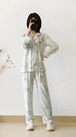 Japanese style new spring and summer women's pajamas Viscose fiber silk long-sleeved trousers suit flower printing home service - Image 6