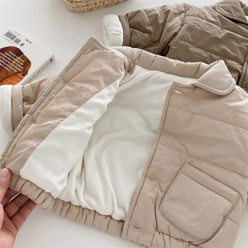 Infants Plus Velvet Thickened Coat Baby Padded Jacket Boys Warm Cotton Clothing Girl Winter Parkas New Children Casual Outerwear