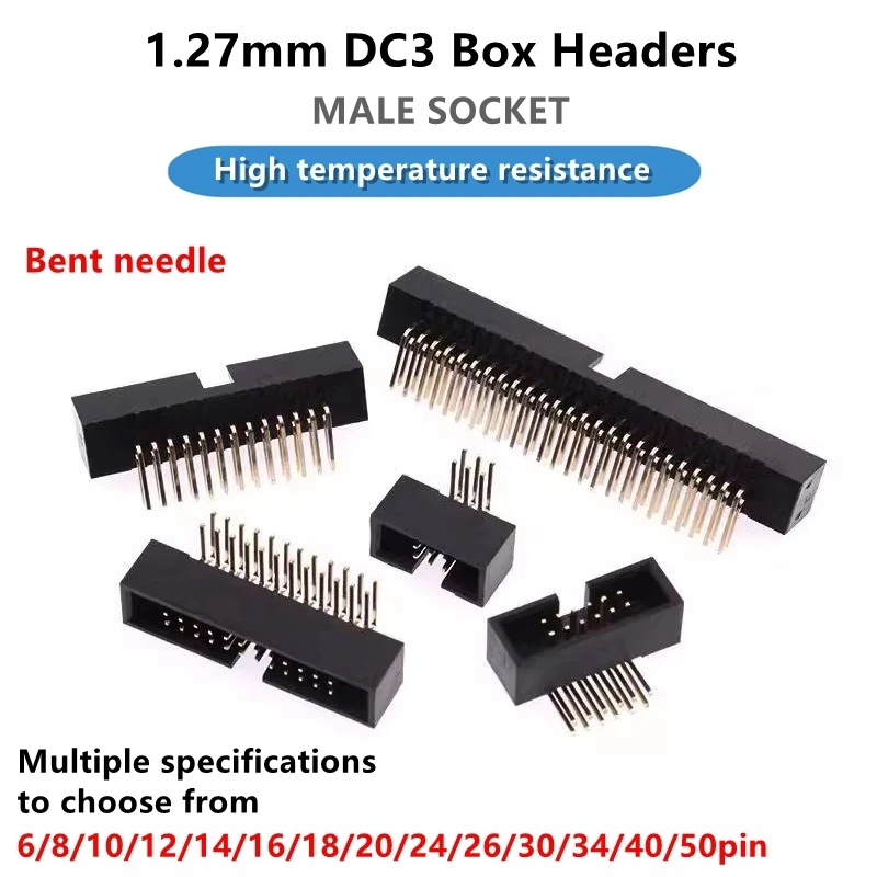 DIP 1.27mm 6P 8P 10 12P 18P 20P 24 26 30 34 40P 50pin MALE SOCKET Bent needle idc box headers PCB CONNECTOR DOUBLE ROW DC3 10pcs wire connectors wiring connector