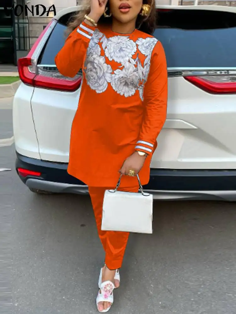 

Костюм брючный VONDA женский с длинным рукавом, элегантный Свободный Повседневный комплект из топа и брюк для офиса, с принтом, осень 2024