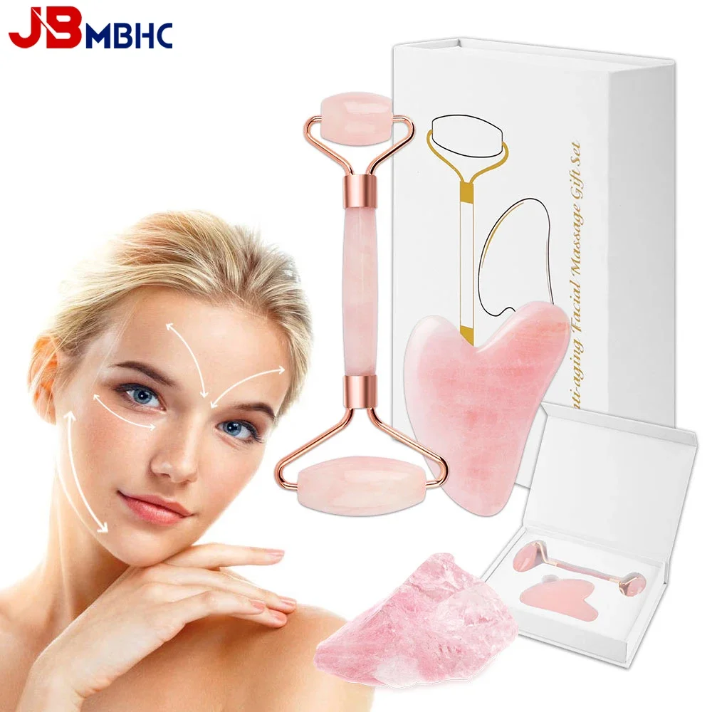 

Natural Facial Massager Face Roller Gua Sha Scraper Double Heads Jade Stone Roller Skin Care Eye Care Massager Tool for Face