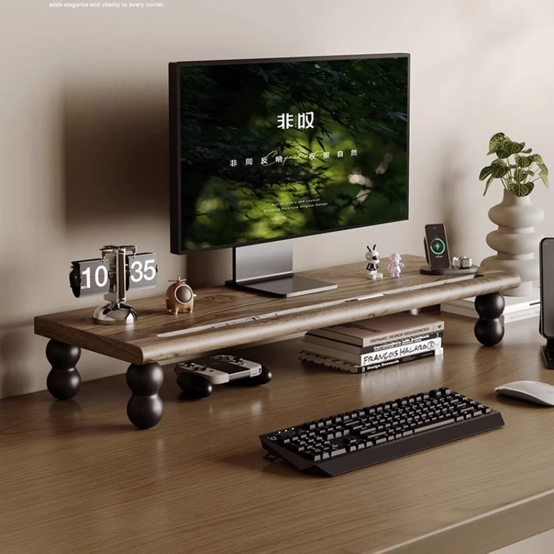 Black Walnut Monitor Stand Wooden Computer Screen Riser with Keyboard Storage Desk Organizer Shelf for Office & Home Workspace