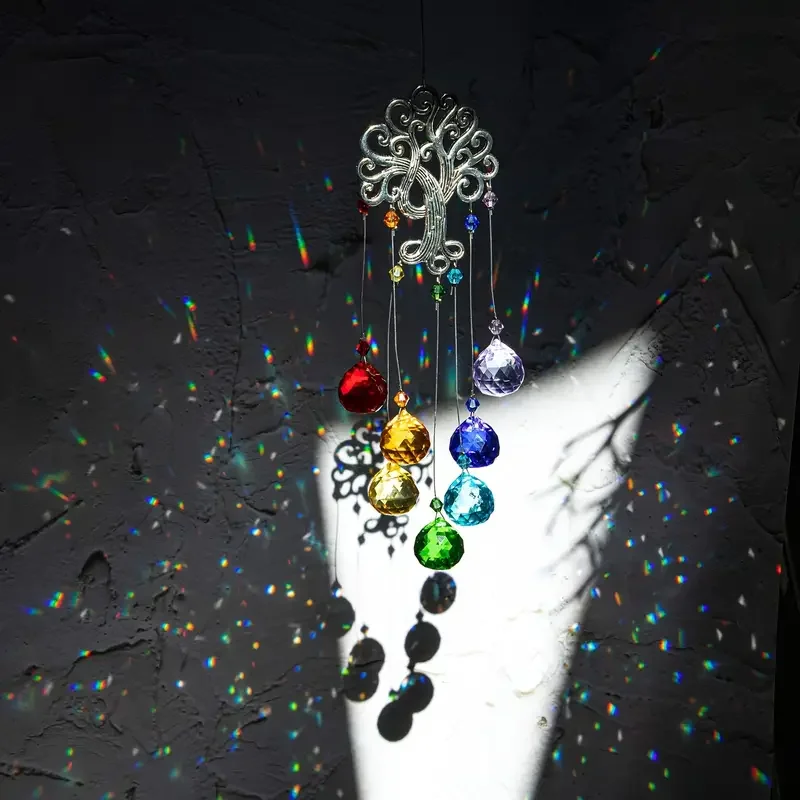 1 pc crystal glass rainbow wind chimes seven-color spherical prismatic pendant Tree of Life window decoration pendant