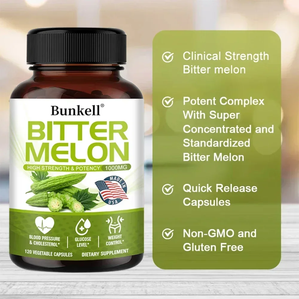 Bitter Melon 1000mg Capsules Supports Healthy Blood Pressure and Cholesterol Glucose Levels
